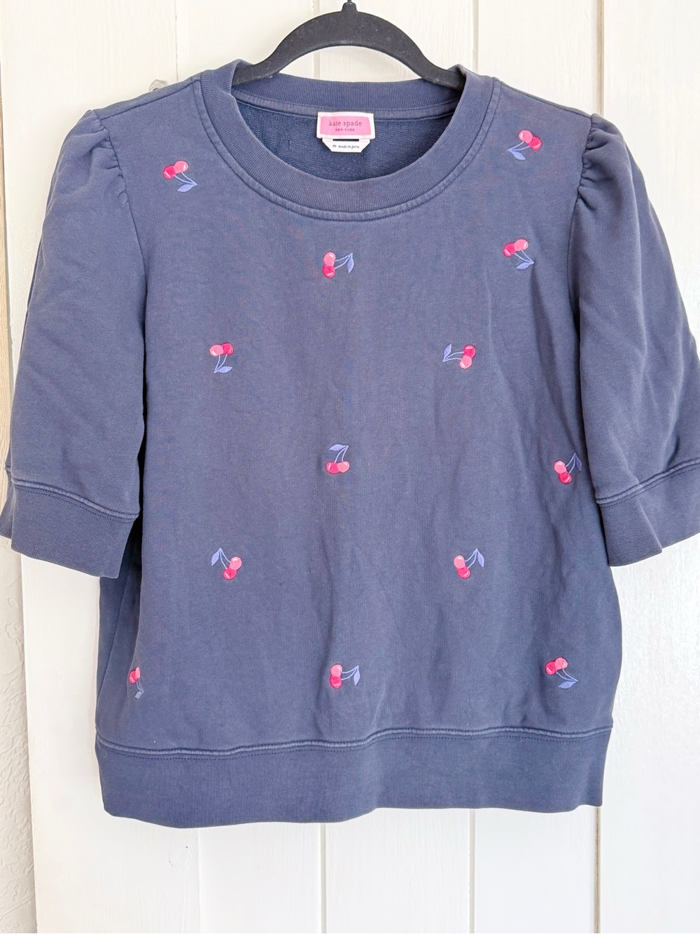 Kate spade Navy Cherry Embroidered Jersey knit top